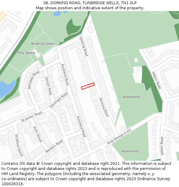 38, DORKING ROAD, TUNBRIDGE WELLS, TN1 2LP: Location map and indicative extent of plot
