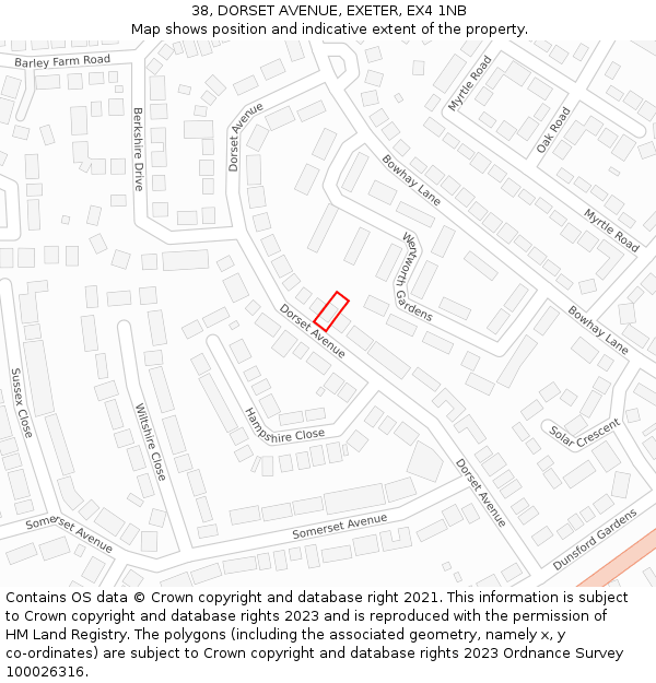 38, DORSET AVENUE, EXETER, EX4 1NB: Location map and indicative extent of plot