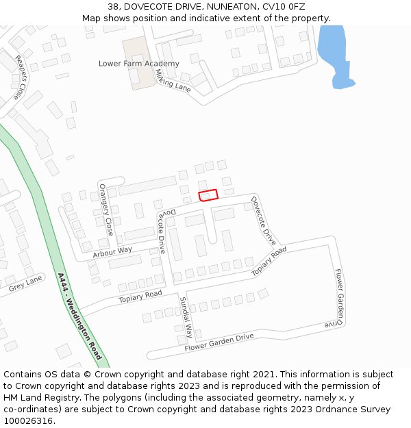 38, DOVECOTE DRIVE, NUNEATON, CV10 0FZ: Location map and indicative extent of plot