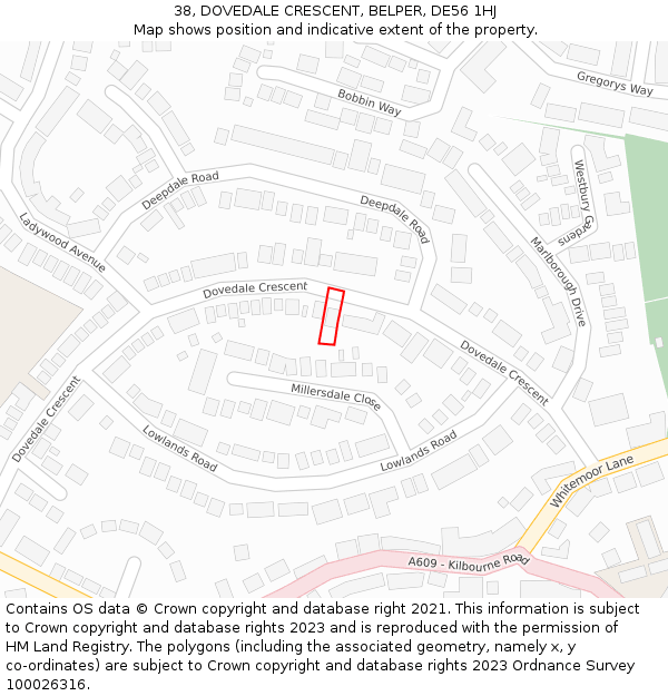 38, DOVEDALE CRESCENT, BELPER, DE56 1HJ: Location map and indicative extent of plot