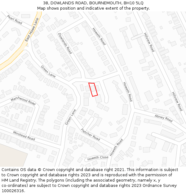 38, DOWLANDS ROAD, BOURNEMOUTH, BH10 5LQ: Location map and indicative extent of plot