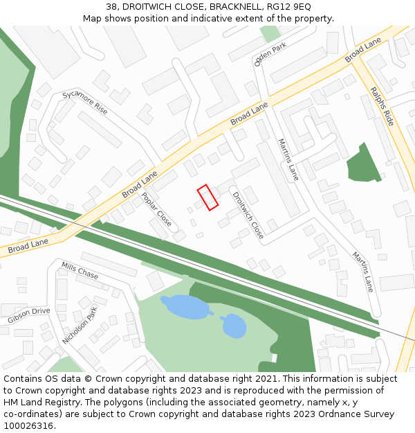 38, DROITWICH CLOSE, BRACKNELL, RG12 9EQ: Location map and indicative extent of plot