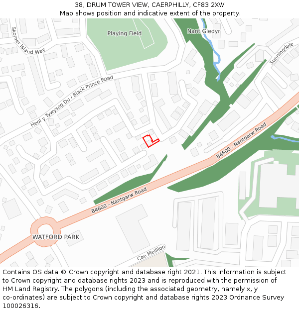 38, DRUM TOWER VIEW, CAERPHILLY, CF83 2XW: Location map and indicative extent of plot