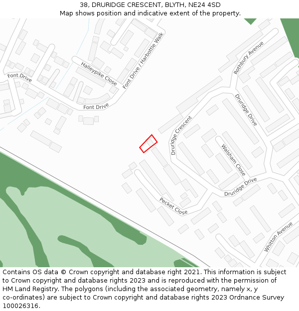 38, DRURIDGE CRESCENT, BLYTH, NE24 4SD: Location map and indicative extent of plot