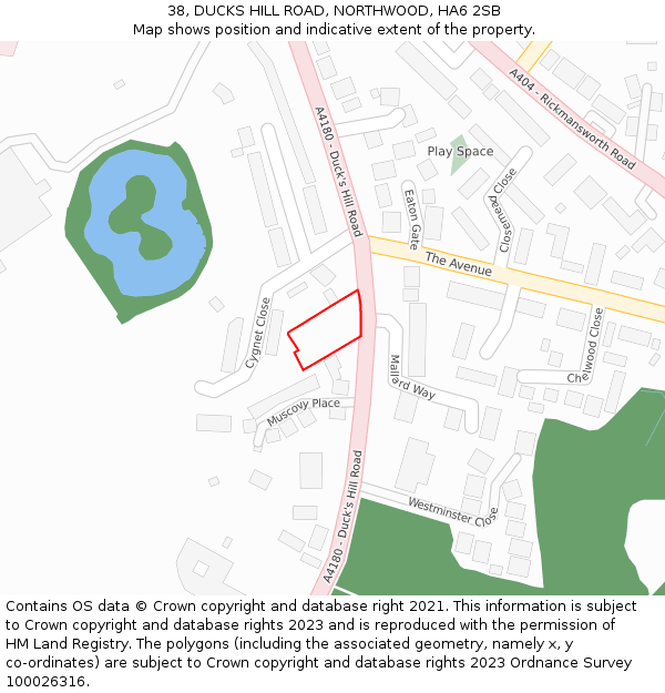 38, DUCKS HILL ROAD, NORTHWOOD, HA6 2SB: Location map and indicative extent of plot