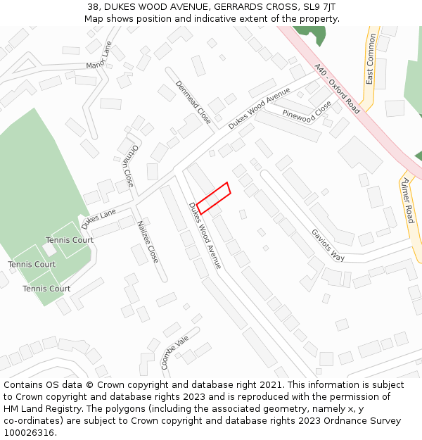 38, DUKES WOOD AVENUE, GERRARDS CROSS, SL9 7JT: Location map and indicative extent of plot