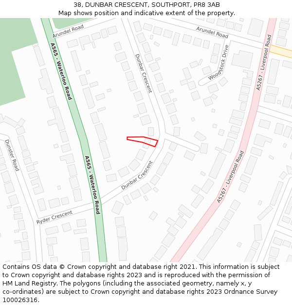 38, DUNBAR CRESCENT, SOUTHPORT, PR8 3AB: Location map and indicative extent of plot