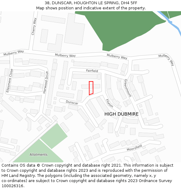 38, DUNSCAR, HOUGHTON LE SPRING, DH4 5FF: Location map and indicative extent of plot