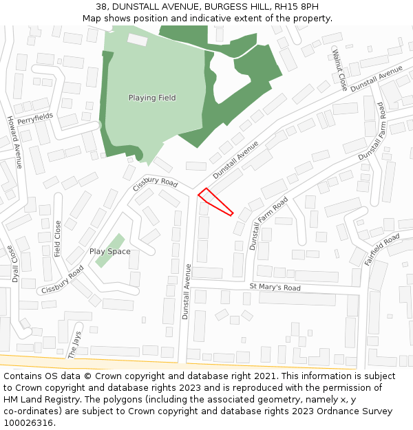 38, DUNSTALL AVENUE, BURGESS HILL, RH15 8PH: Location map and indicative extent of plot