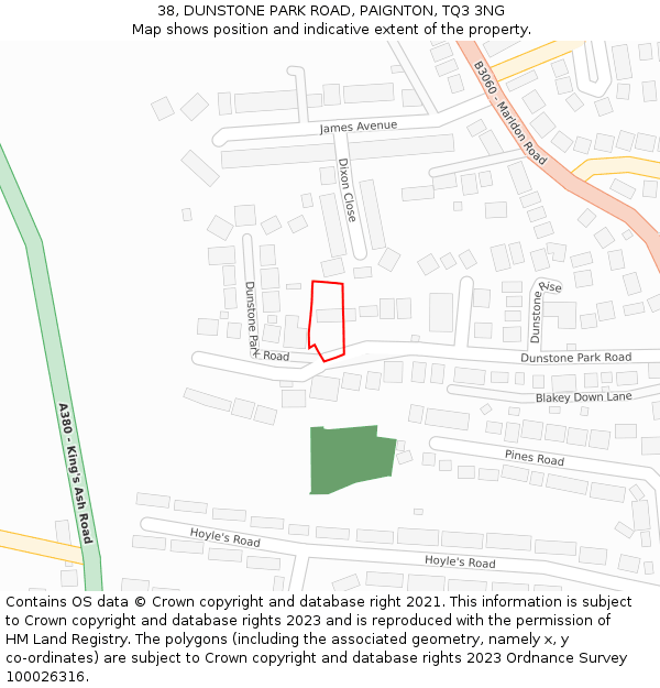 38, DUNSTONE PARK ROAD, PAIGNTON, TQ3 3NG: Location map and indicative extent of plot
