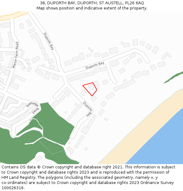 38, DUPORTH BAY, DUPORTH, ST AUSTELL, PL26 6AQ: Location map and indicative extent of plot