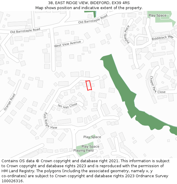 38, EAST RIDGE VIEW, BIDEFORD, EX39 4RS: Location map and indicative extent of plot