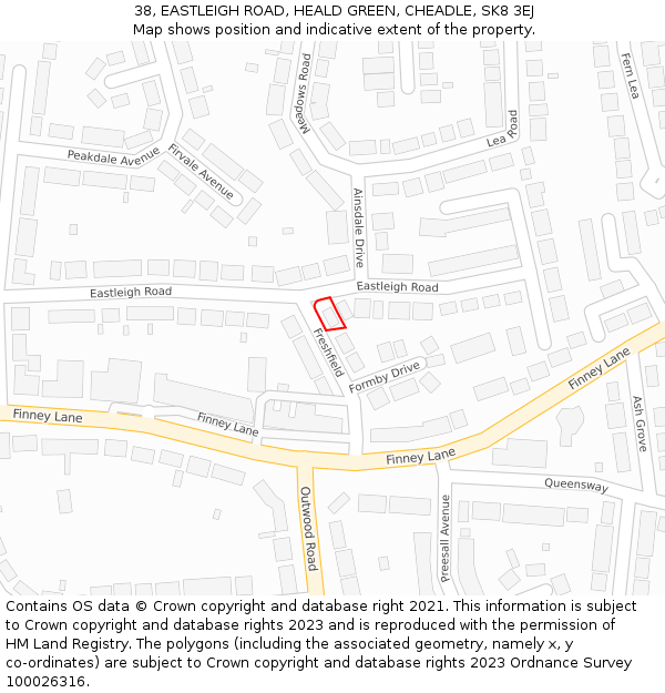 38, EASTLEIGH ROAD, HEALD GREEN, CHEADLE, SK8 3EJ: Location map and indicative extent of plot