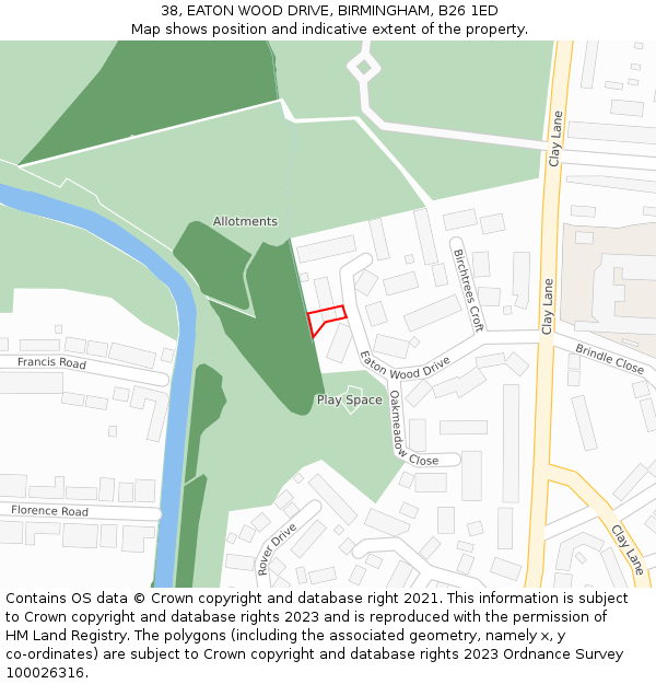 38, EATON WOOD DRIVE, BIRMINGHAM, B26 1ED: Location map and indicative extent of plot