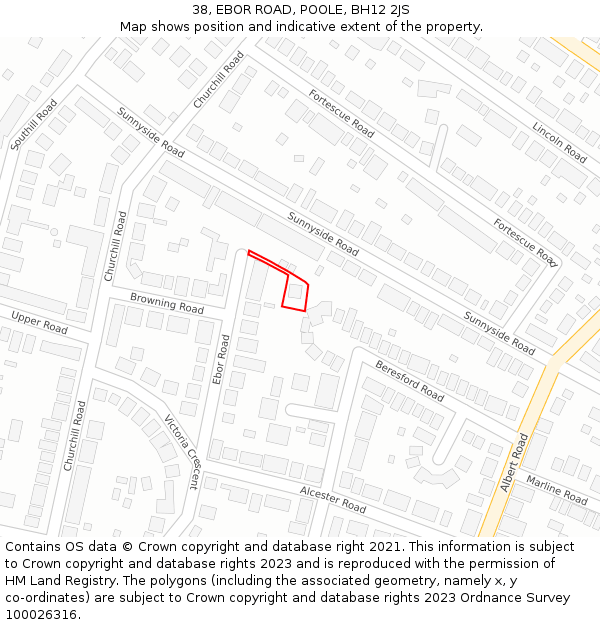 38, EBOR ROAD, POOLE, BH12 2JS: Location map and indicative extent of plot