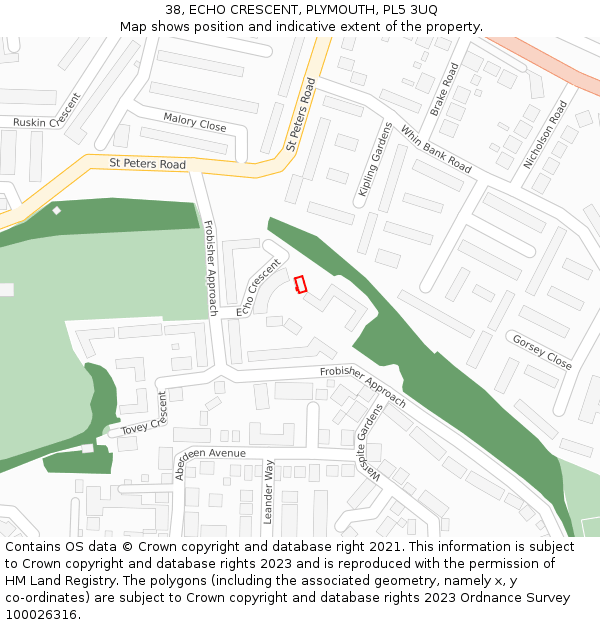 38, ECHO CRESCENT, PLYMOUTH, PL5 3UQ: Location map and indicative extent of plot