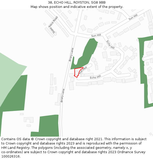 38, ECHO HILL, ROYSTON, SG8 9BB: Location map and indicative extent of plot