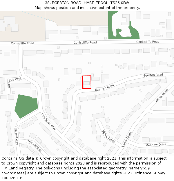 38, EGERTON ROAD, HARTLEPOOL, TS26 0BW: Location map and indicative extent of plot