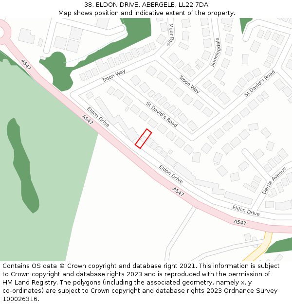 38, ELDON DRIVE, ABERGELE, LL22 7DA: Location map and indicative extent of plot