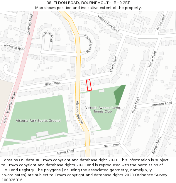 38, ELDON ROAD, BOURNEMOUTH, BH9 2RT: Location map and indicative extent of plot