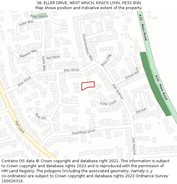 38, ELLER DRIVE, WEST WINCH, KING'S LYNN, PE33 0NN: Location map and indicative extent of plot