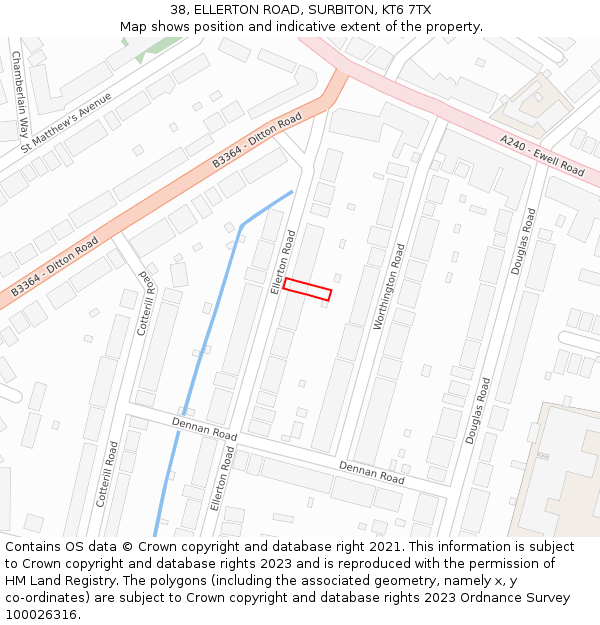 38, ELLERTON ROAD, SURBITON, KT6 7TX: Location map and indicative extent of plot