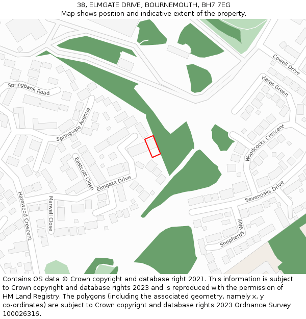 38, ELMGATE DRIVE, BOURNEMOUTH, BH7 7EG: Location map and indicative extent of plot