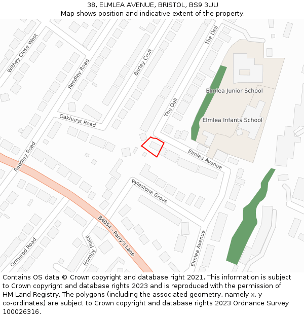 38, ELMLEA AVENUE, BRISTOL, BS9 3UU: Location map and indicative extent of plot
