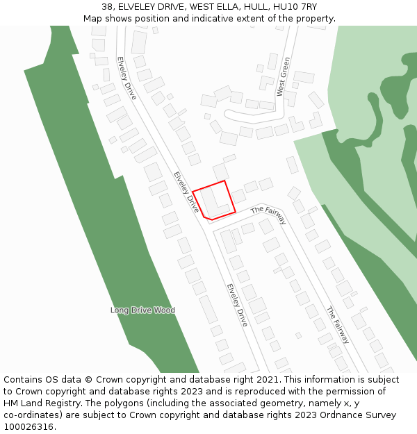 38, ELVELEY DRIVE, WEST ELLA, HULL, HU10 7RY: Location map and indicative extent of plot