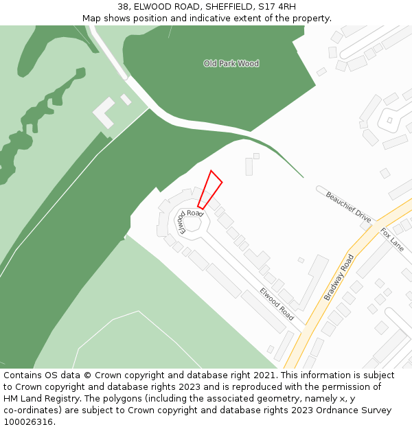 38, ELWOOD ROAD, SHEFFIELD, S17 4RH: Location map and indicative extent of plot