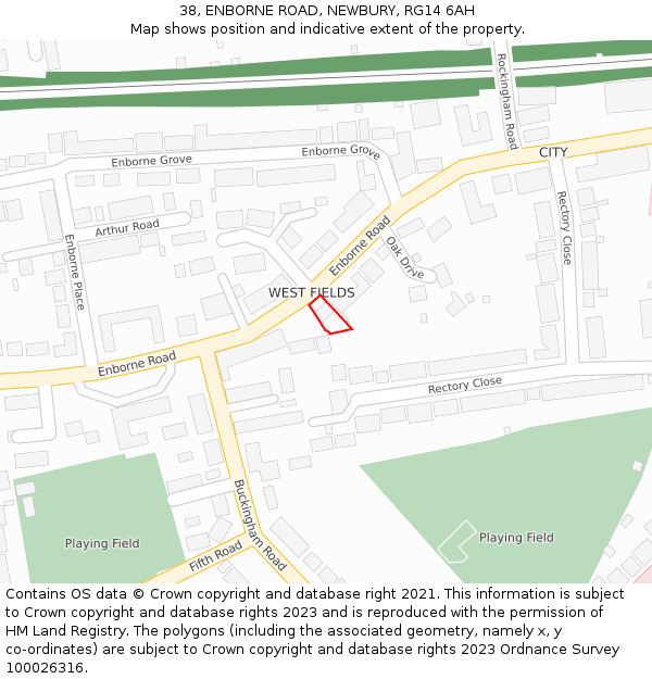 38, ENBORNE ROAD, NEWBURY, RG14 6AH: Location map and indicative extent of plot