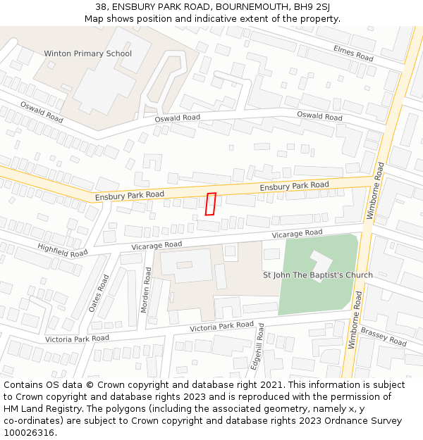 38, ENSBURY PARK ROAD, BOURNEMOUTH, BH9 2SJ: Location map and indicative extent of plot