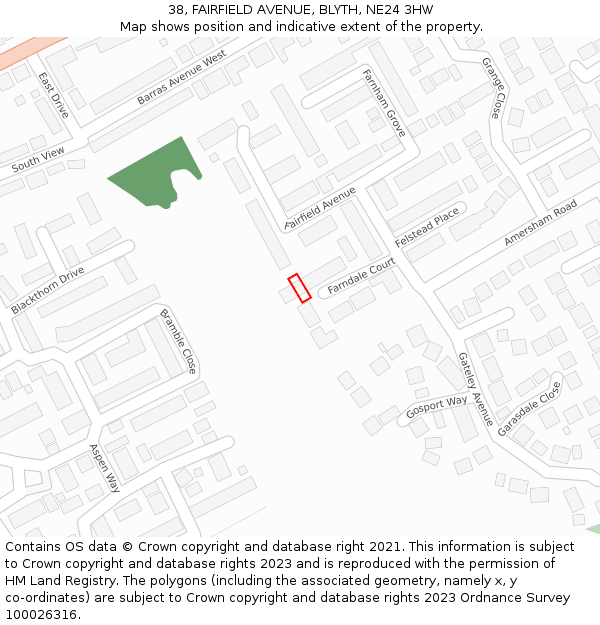 38, FAIRFIELD AVENUE, BLYTH, NE24 3HW: Location map and indicative extent of plot