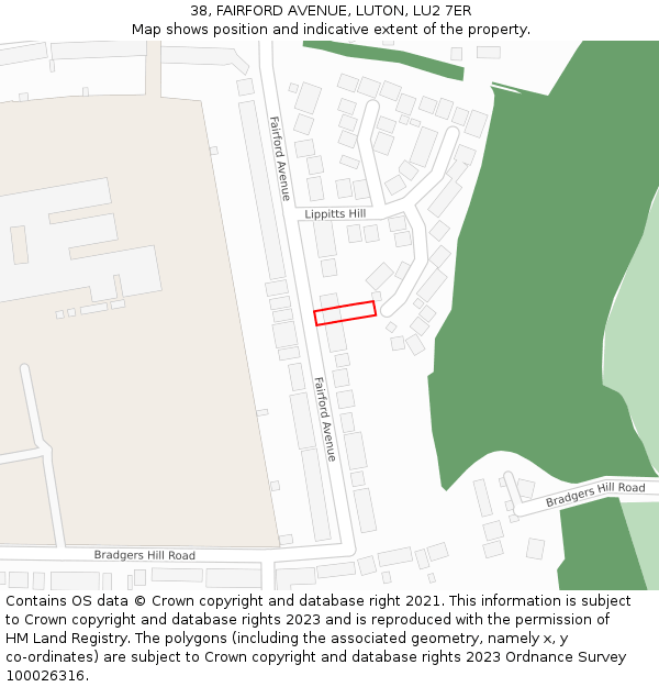38, FAIRFORD AVENUE, LUTON, LU2 7ER: Location map and indicative extent of plot