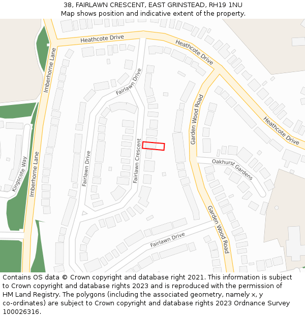 38, FAIRLAWN CRESCENT, EAST GRINSTEAD, RH19 1NU: Location map and indicative extent of plot