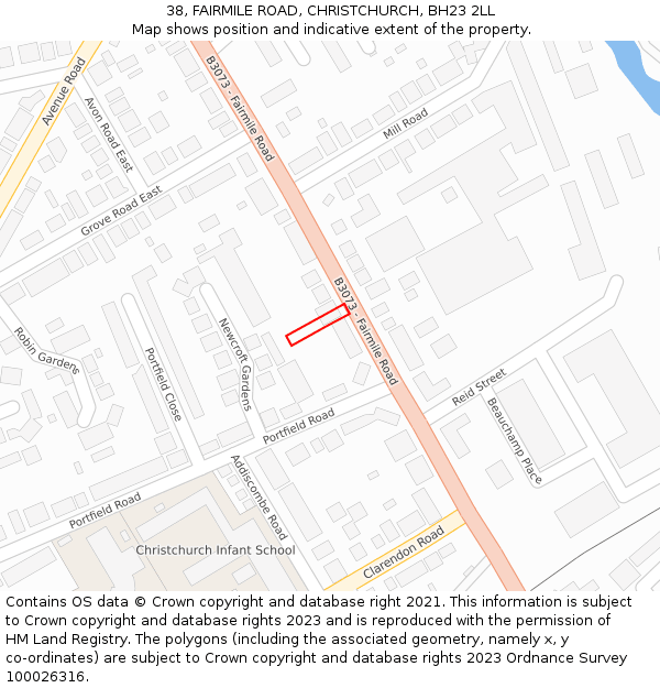 38, FAIRMILE ROAD, CHRISTCHURCH, BH23 2LL: Location map and indicative extent of plot