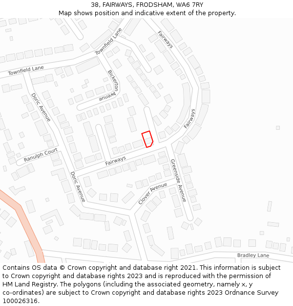 38, FAIRWAYS, FRODSHAM, WA6 7RY: Location map and indicative extent of plot