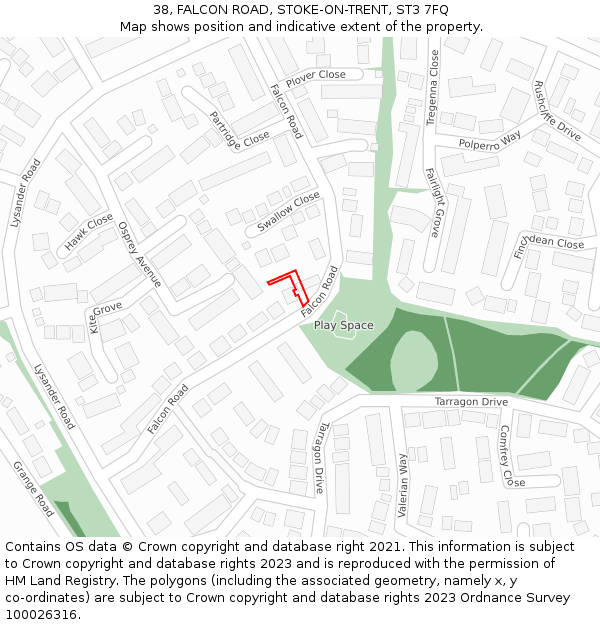 38, FALCON ROAD, STOKE-ON-TRENT, ST3 7FQ: Location map and indicative extent of plot