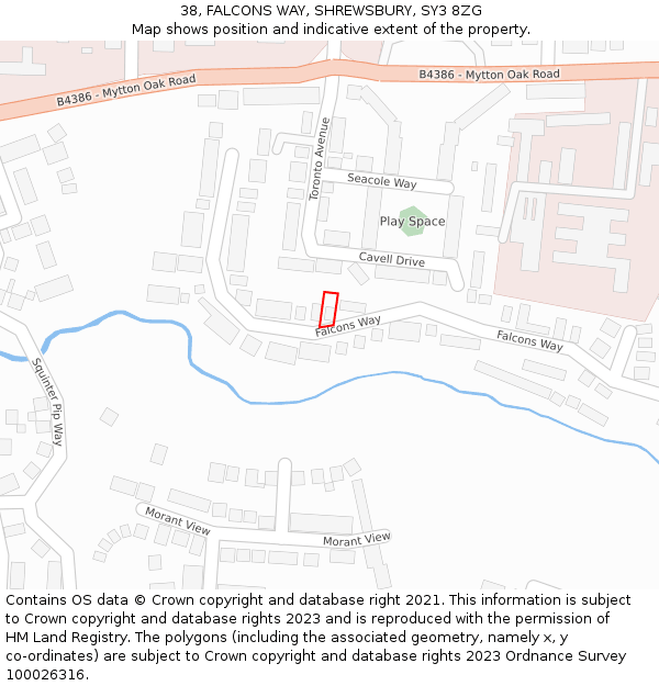 38, FALCONS WAY, SHREWSBURY, SY3 8ZG: Location map and indicative extent of plot