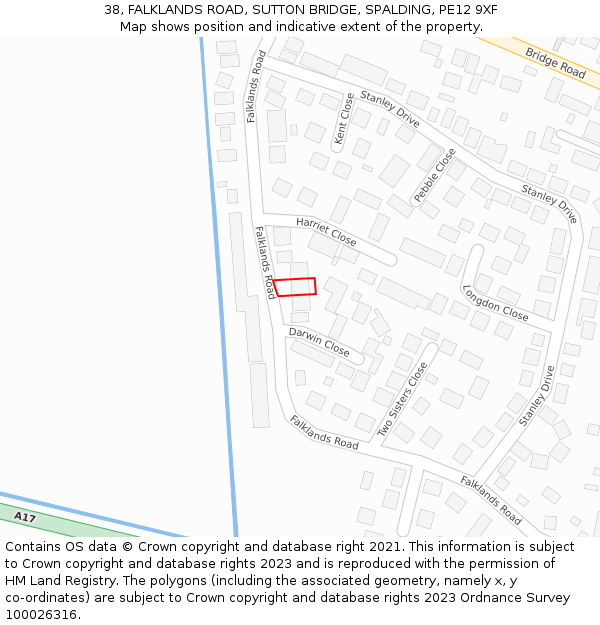 38, FALKLANDS ROAD, SUTTON BRIDGE, SPALDING, PE12 9XF: Location map and indicative extent of plot