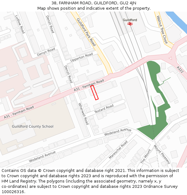 38, FARNHAM ROAD, GUILDFORD, GU2 4JN: Location map and indicative extent of plot