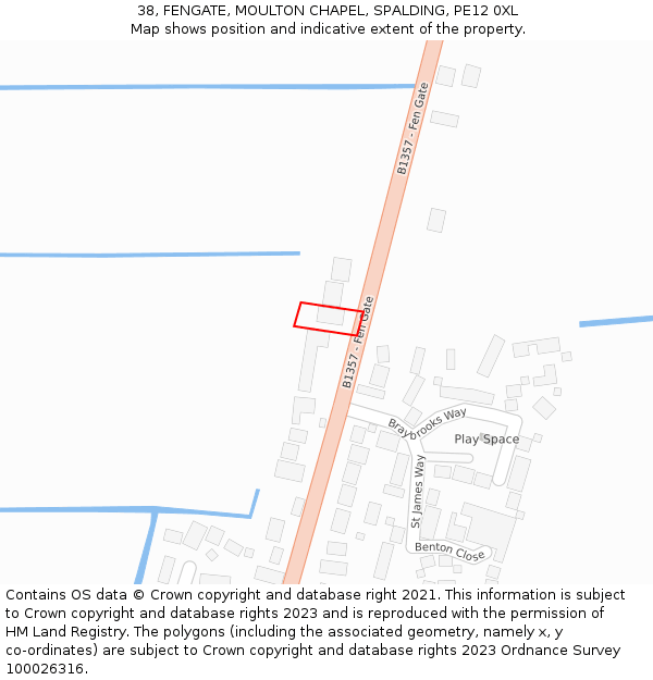 38, FENGATE, MOULTON CHAPEL, SPALDING, PE12 0XL: Location map and indicative extent of plot