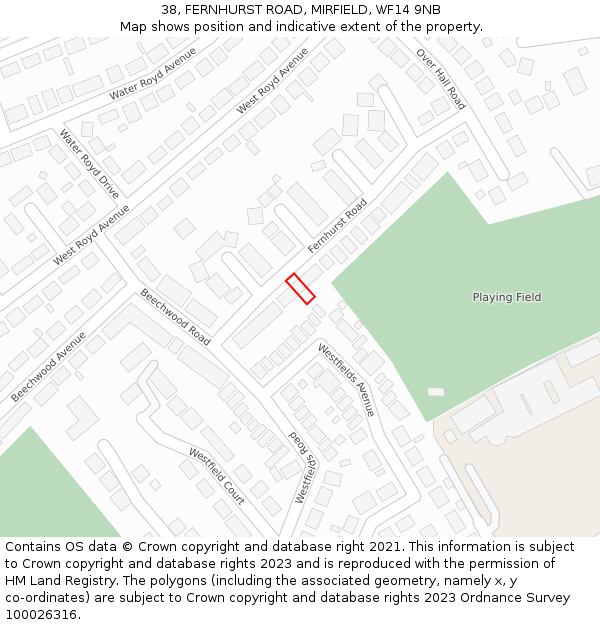 38, FERNHURST ROAD, MIRFIELD, WF14 9NB: Location map and indicative extent of plot