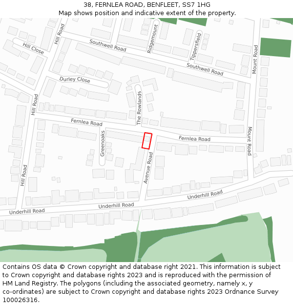 38, FERNLEA ROAD, BENFLEET, SS7 1HG: Location map and indicative extent of plot