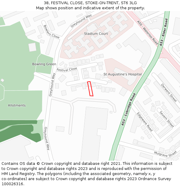 38, FESTIVAL CLOSE, STOKE-ON-TRENT, ST6 3LG: Location map and indicative extent of plot