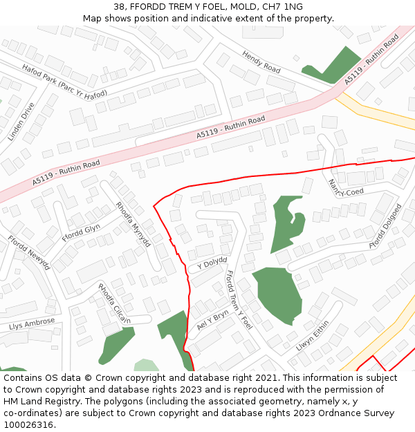 38, FFORDD TREM Y FOEL, MOLD, CH7 1NG: Location map and indicative extent of plot