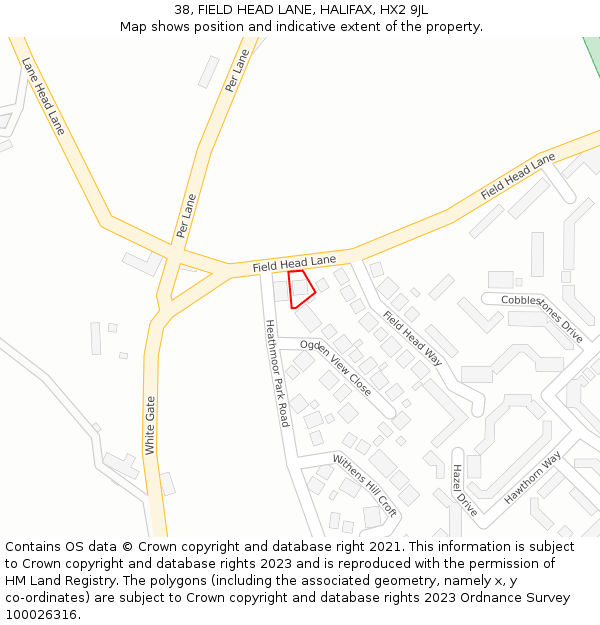 38, FIELD HEAD LANE, HALIFAX, HX2 9JL: Location map and indicative extent of plot