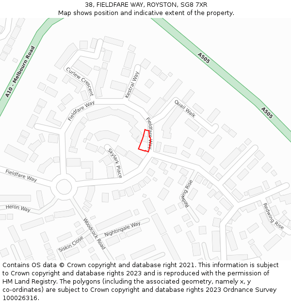 38, FIELDFARE WAY, ROYSTON, SG8 7XR: Location map and indicative extent of plot