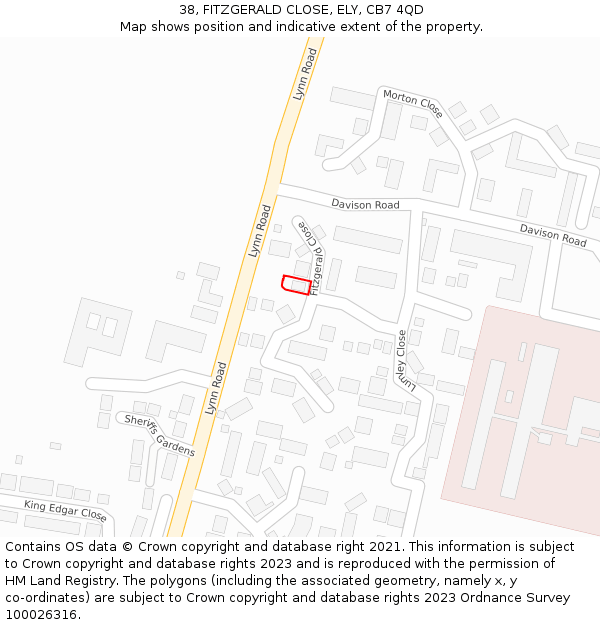 38, FITZGERALD CLOSE, ELY, CB7 4QD: Location map and indicative extent of plot