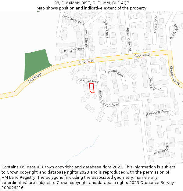 38, FLAXMAN RISE, OLDHAM, OL1 4QB: Location map and indicative extent of plot